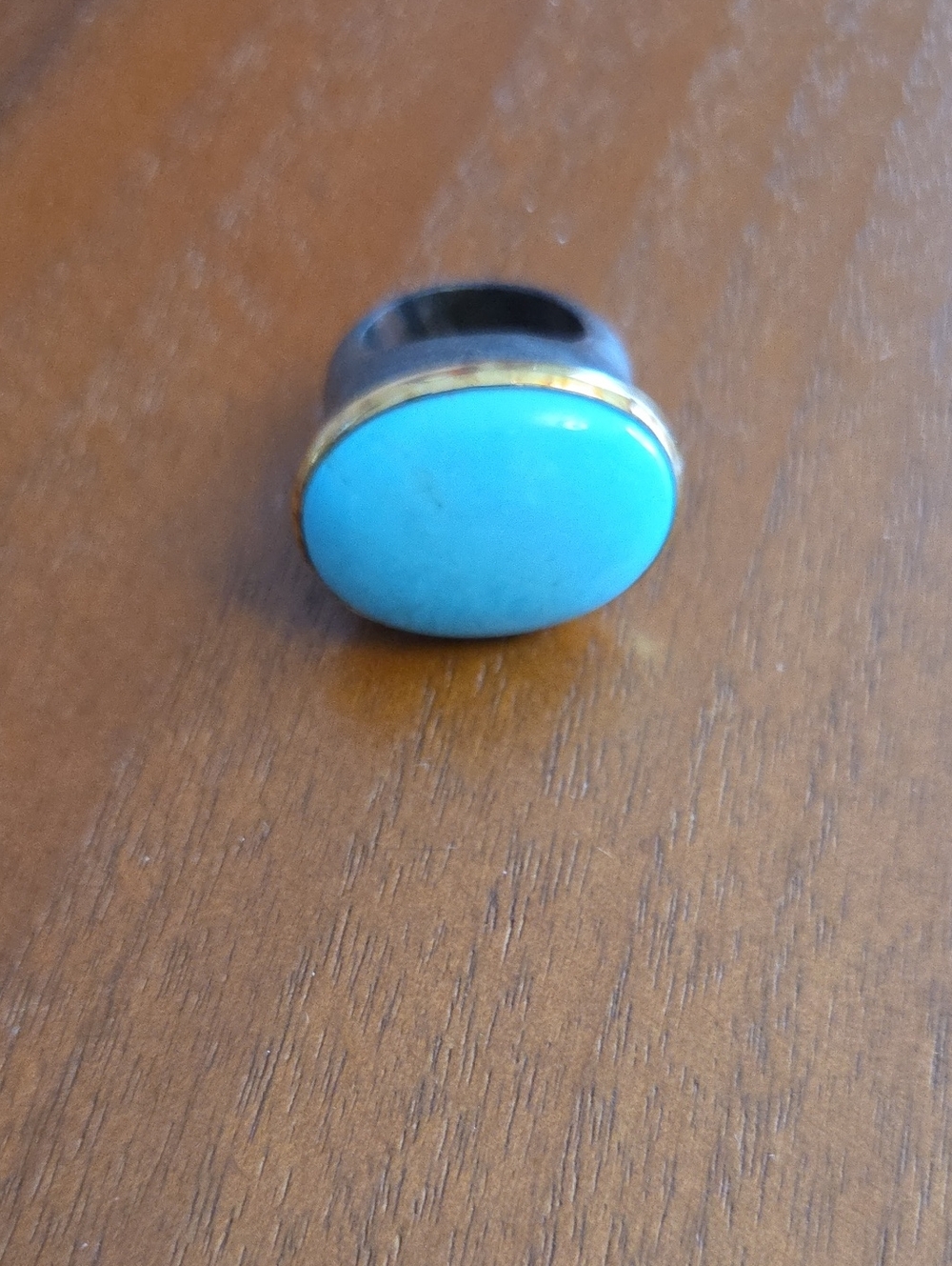 Oversized Turqoise And Wood Ring